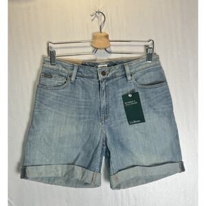 L.L.Bean Womens Favorite Fit Denim Jean Shorts Size 10 Light Wash Cuffed Stretch
